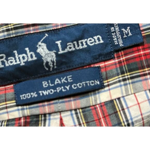 Ralph Lauren Blake Men's Medium Long Sleeve Button Up Shirt Plaid 2-Ply Cotton - Picture 6 of 6